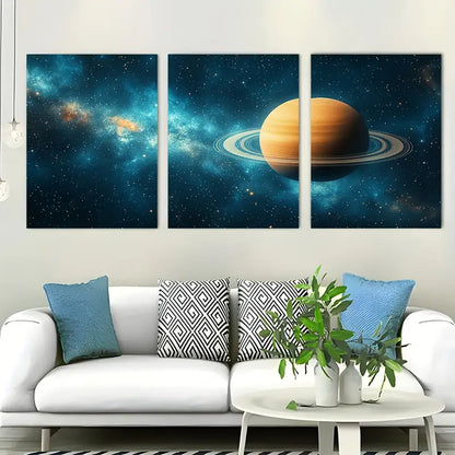 3pcs Deep Blue & Golden Space Decor Metal Print Ready to Hang Art - Bella Home Decor