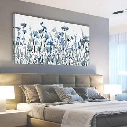 Navy Blue Flowers Botanical Blossom Wall Art canvas office home room framed 120x60cm - Bella Home Decor