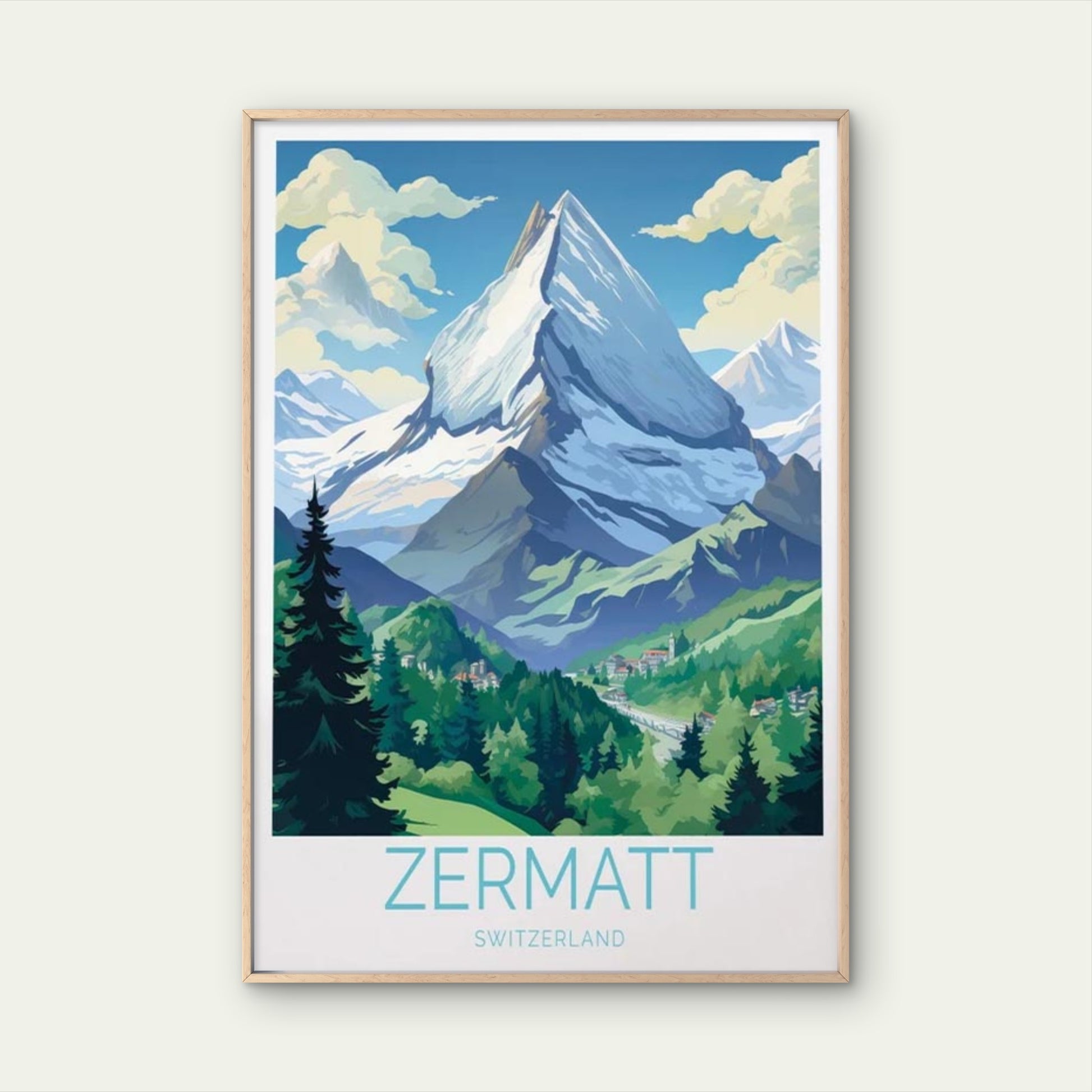 Zermatt Switzerland, Matterhorn Mountain Travel Poster Print Wall Art - Bella Home Decor