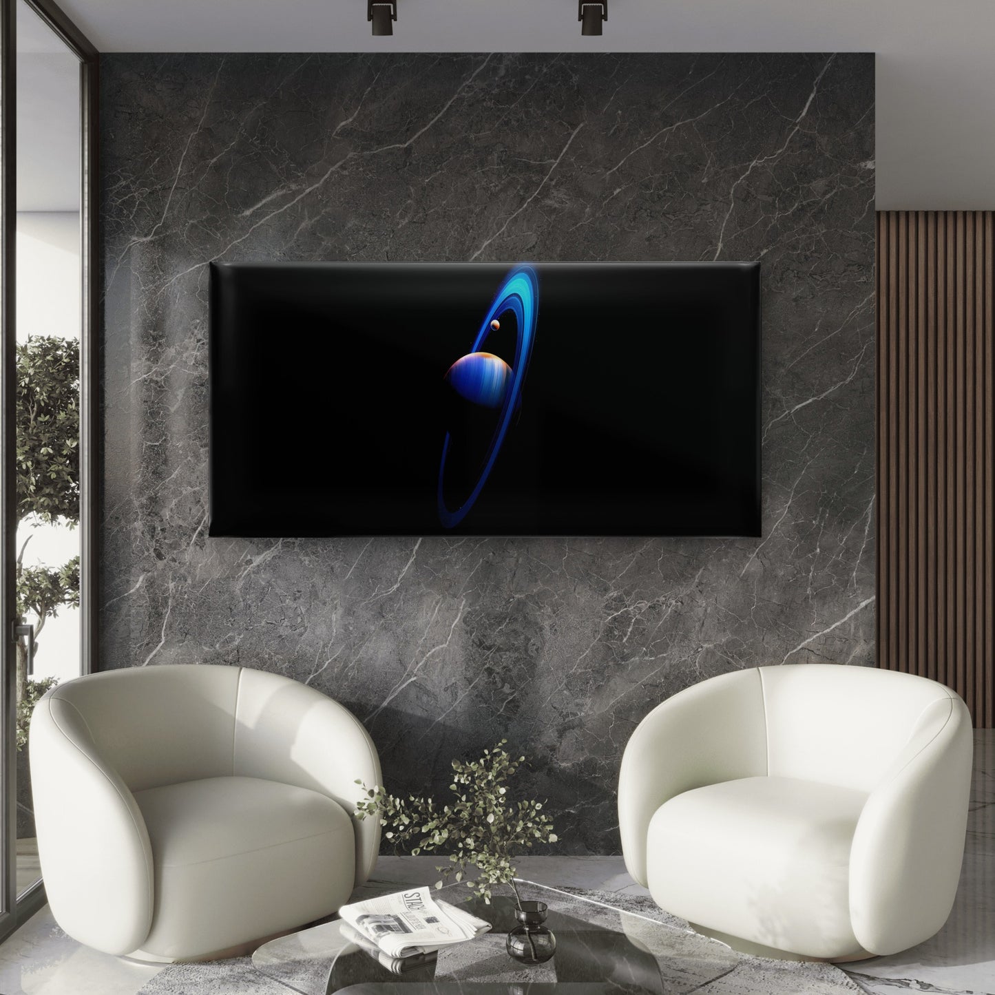 Blue Ringed Planet Wall Art Canvas Office Home Room Framed 120x60cm