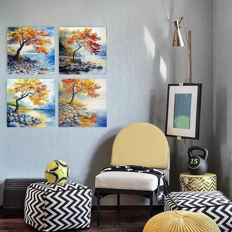 4pcs  Autumn Tree  AT Wall Art Canvas Framed