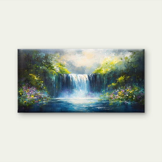 Waterfall Painting Nature Scene Wall Art Canvas Office Home Room Framed 120x60cm