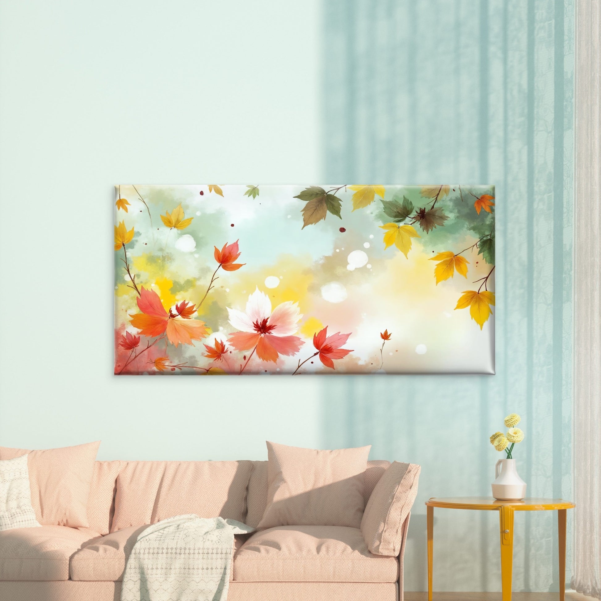 Golden Autumn Floral Watercolor Wall Art Canvas Office Home Room Framed 120x60cm - Bella Home Decor