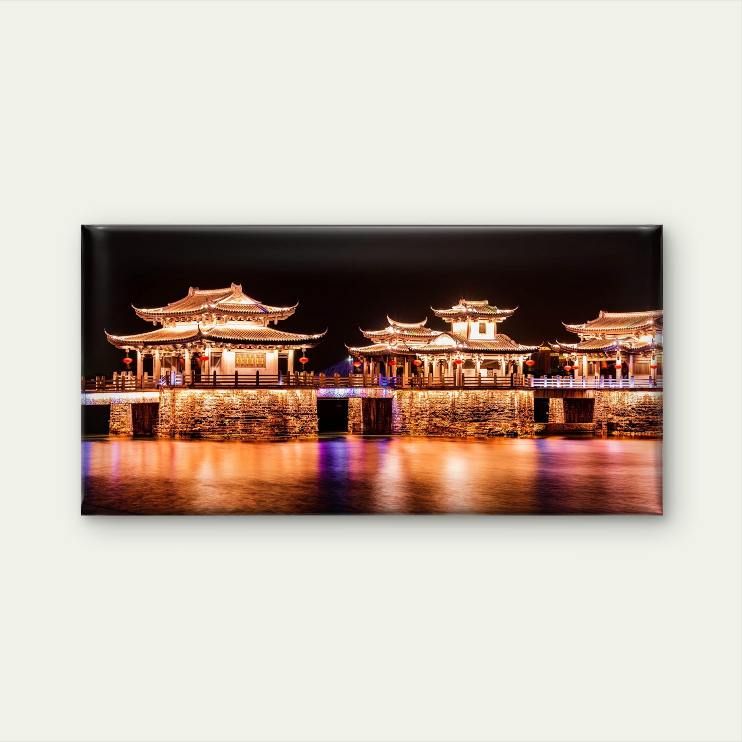 Glowing Pavilions of China Wall Art Canvas Office Home Room Framed 120x60cm