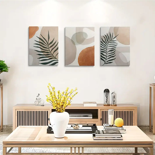 3pcs Bohemian Abstract Leaf Warm Tone Botanical Metal Print Ready to Hang Art