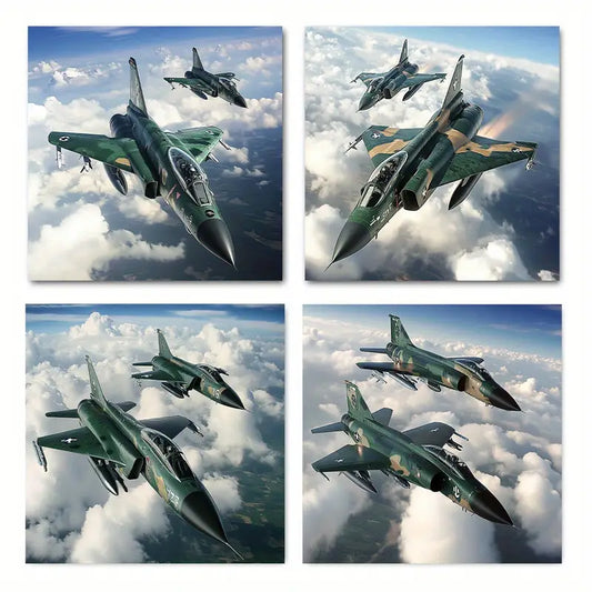 4pcs Modern Elegant Aerial Combat Wall Art Canvas Framed