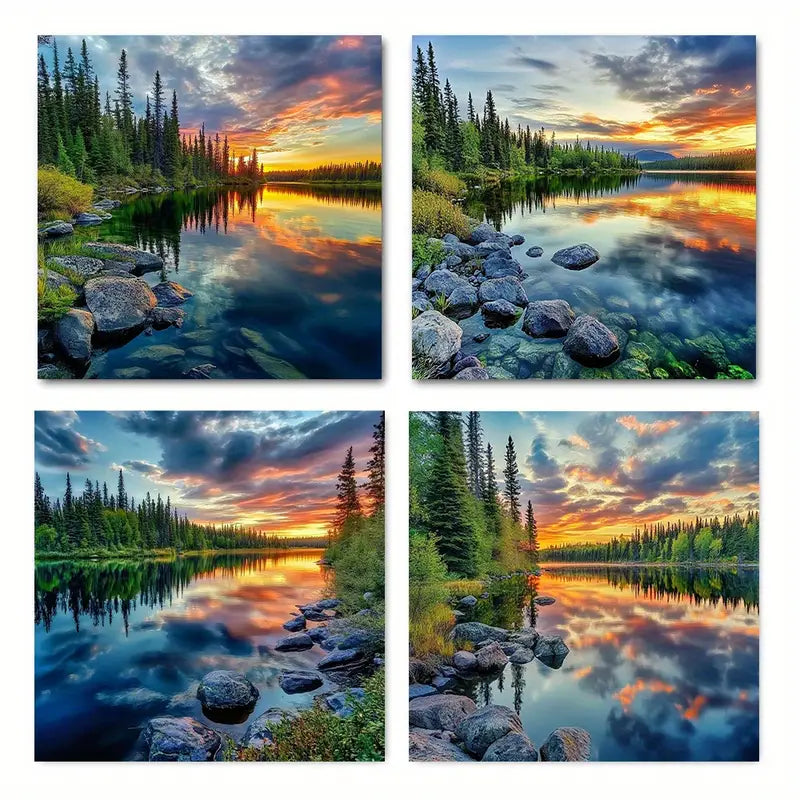 4pcs Edge Of The Lak Themed Wall Art Canvas Framed