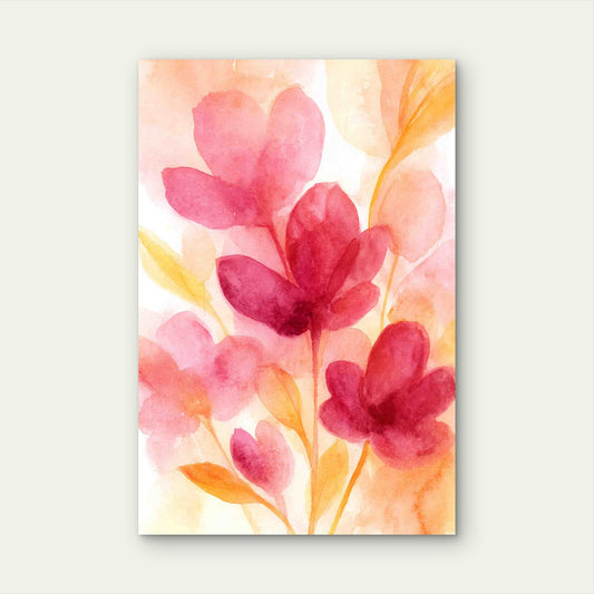 Soft Pink Orange Watercolor Flowers 40x60cm Metal Print Ready to Hang