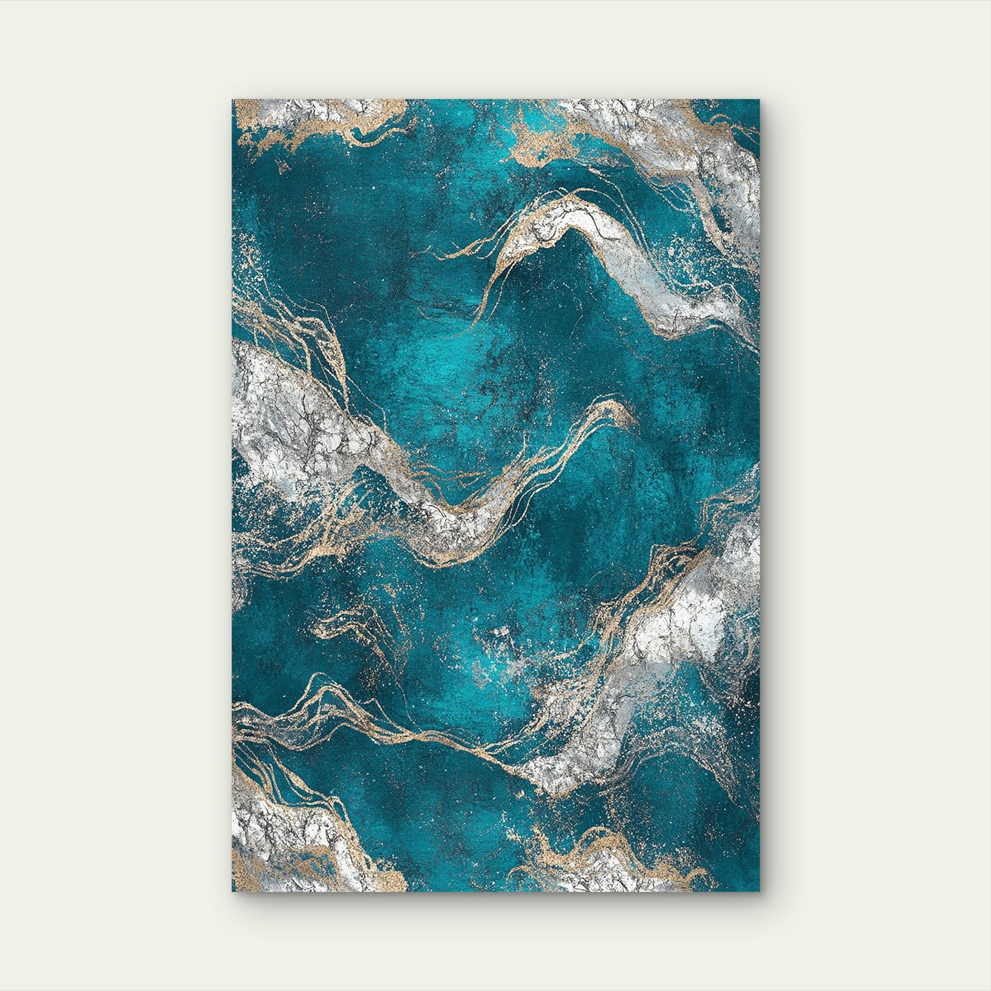 Teal Turquoise Gold Blue Liquid Marble 40x60cm Metal Print Ready to Hang