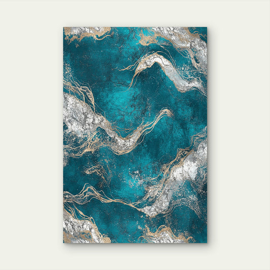 Teal Turquoise Gold Blue Liquid Marble 40x60cm Metal Print Ready to Hang