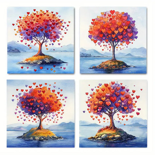 4pcs  Tree and Love Elegant Modern Home  Wall Art Canvas Framed