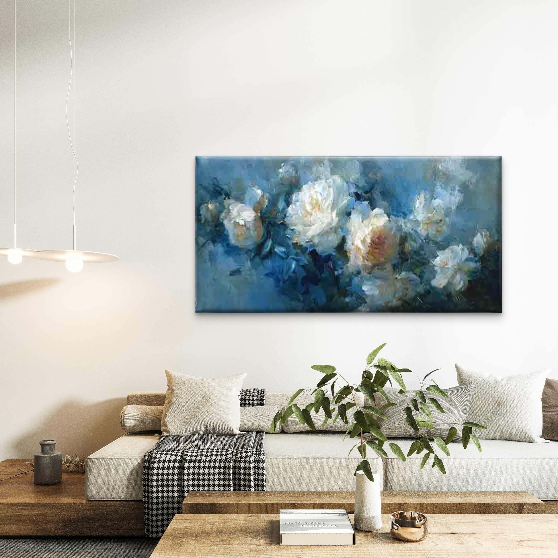 Blue Blossoms and Birds Wall Art Canvas Office Home Room Framed 120x60cm - Bella Home Decor