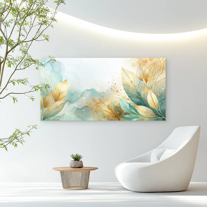 Sage Currents Golden Leaves Wall Art Canvas Office Home Room Framed 120x60cm - Bella Home Decor