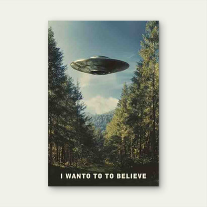Alien UFO Flying Saucer Forest 60x90cm Metal Print Ready to Hang - Bella Home Decor