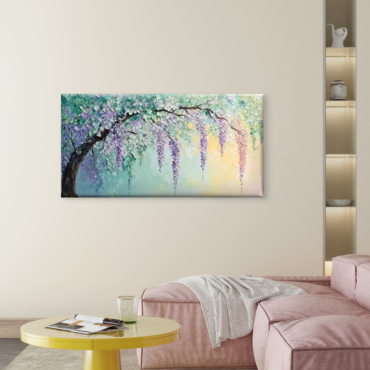 Wisteria Blossoms Hanging Wall Art Canvas Office Home Room Framed 120x60cm - Bella Home Decor