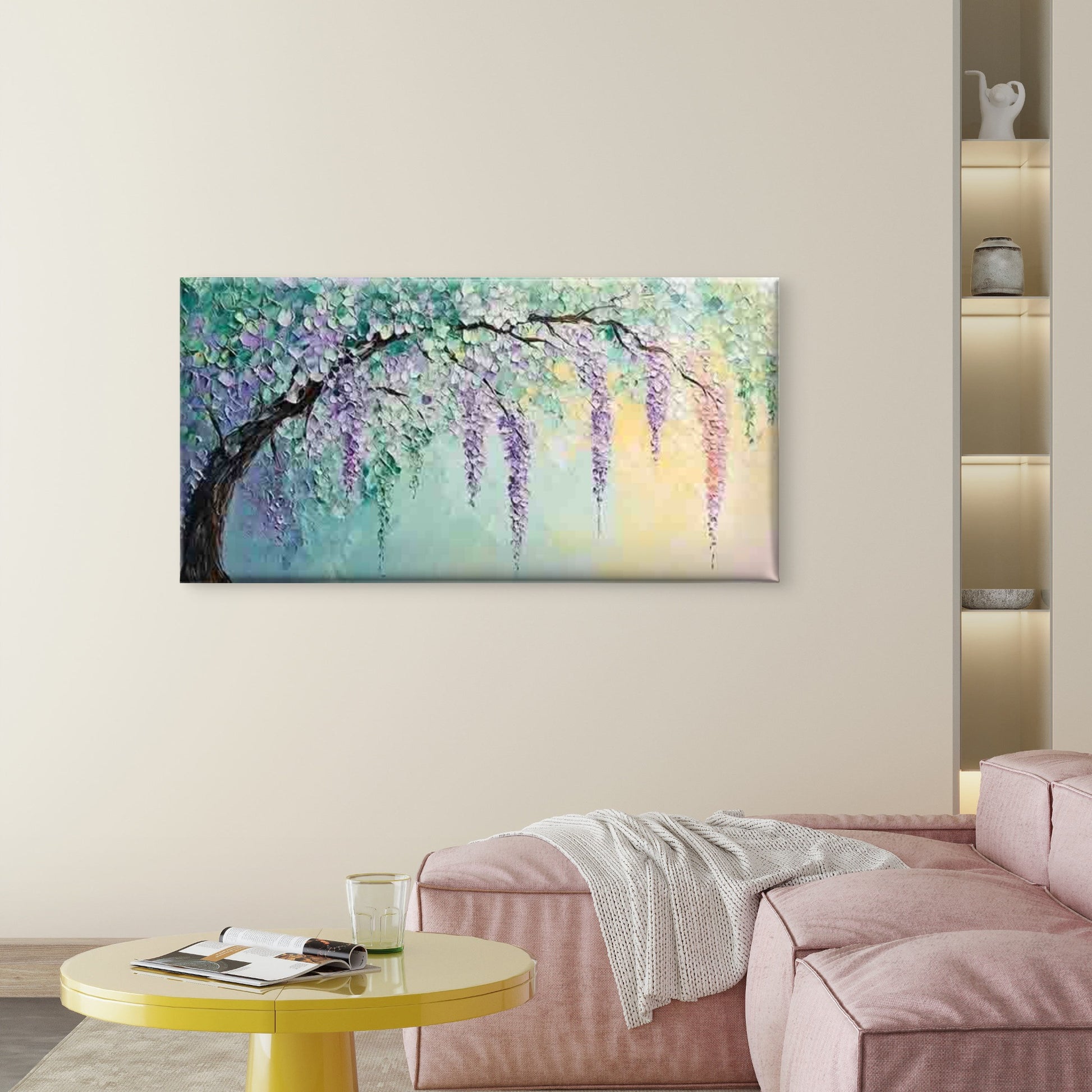Wisteria Blossoms Hanging Wall Art Canvas Office Home Room Framed 120x60cm - Bella Home Decor