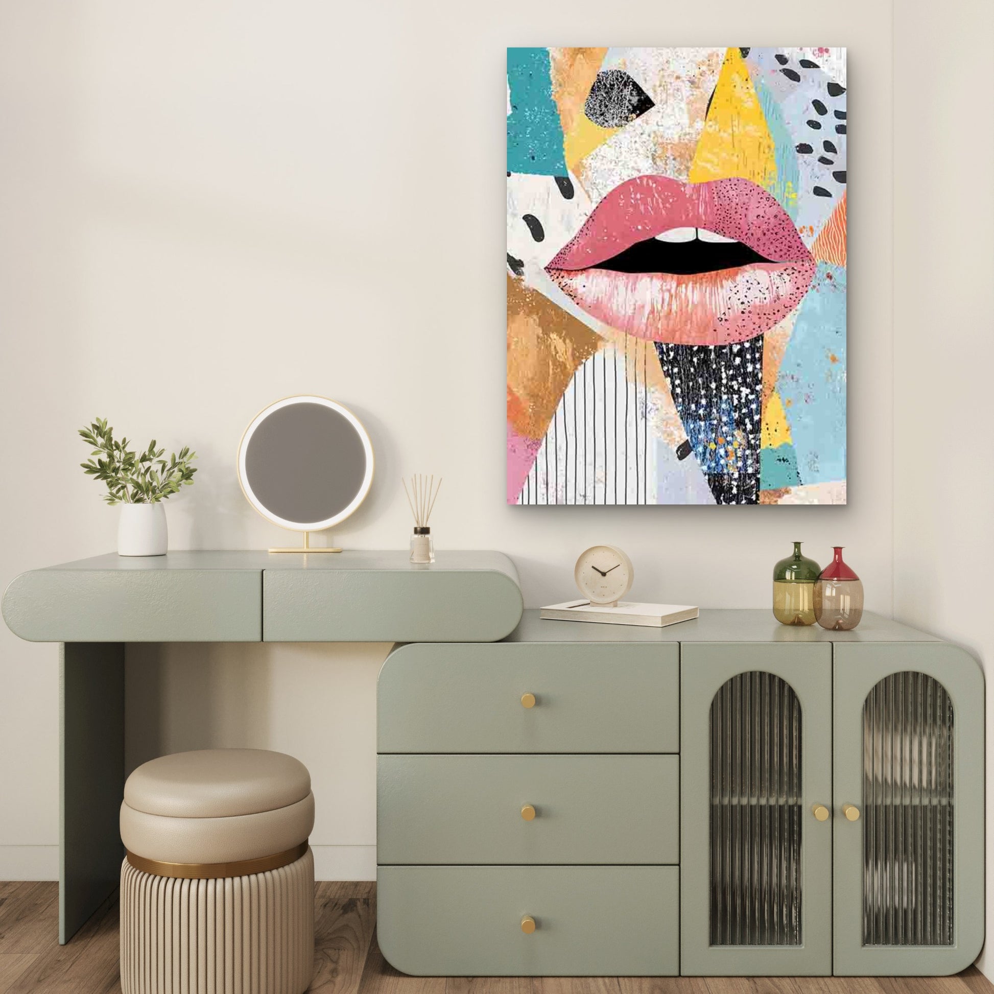 Vibrant Abstract Female Design with Bold Lips 40x60cm Metal Print Ready to Hang - Bella Home Decor