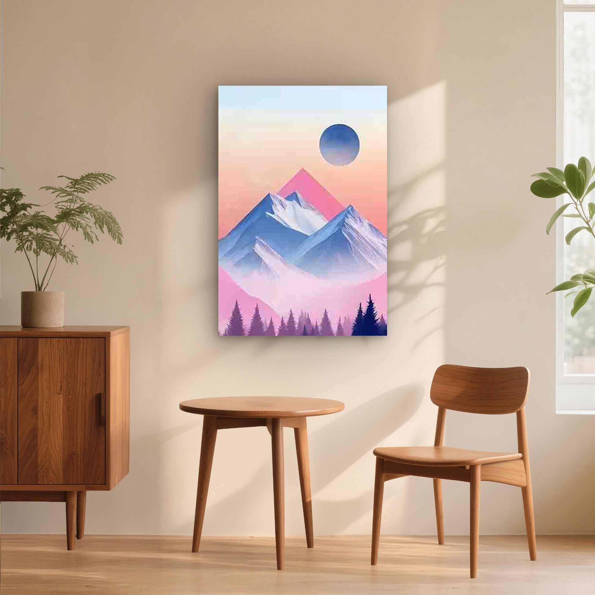 Geometric Style Snow Mountain and Forest 40x60cm Metal Print Ready to Hang - Bella Home Decor