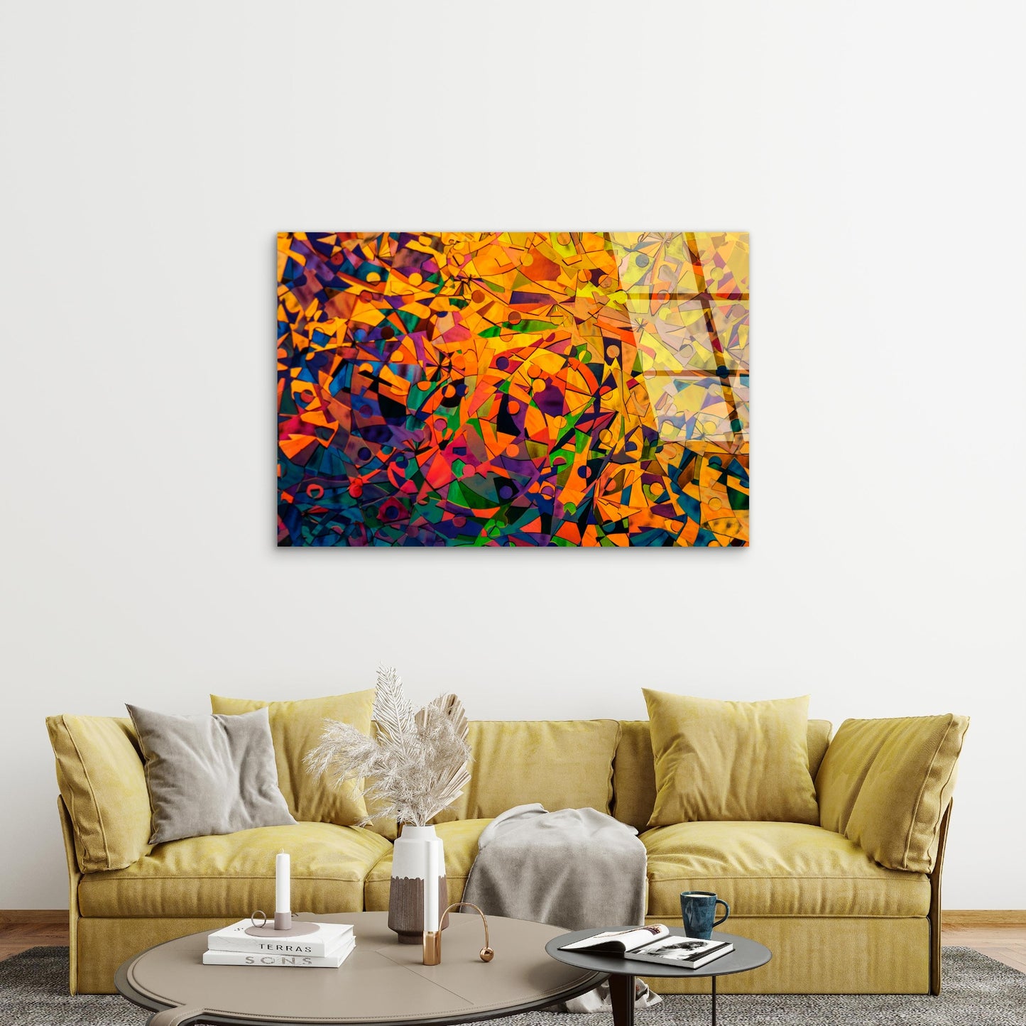 Vibrant Cubist Mosaic Kaleidoscope   Acrylic Glass Printing Wall Art Australian Made Quality