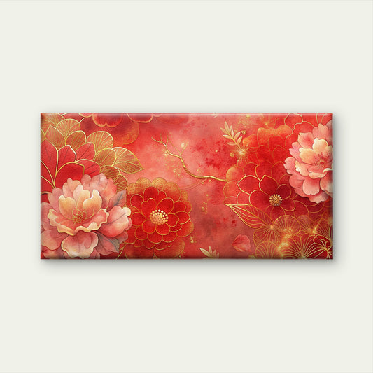 Red Golden Floral Design Wall Art Canvas Office Home Room Framed 120x60cm