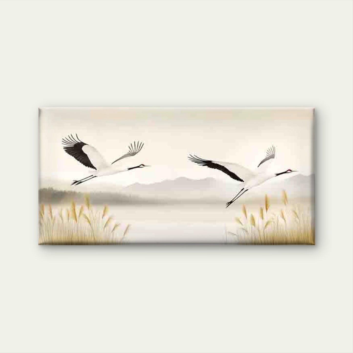 Elegant Cranes Landscape Wall Art Canvas Office Home Room Framed 120x60cm - Bella Home Decor