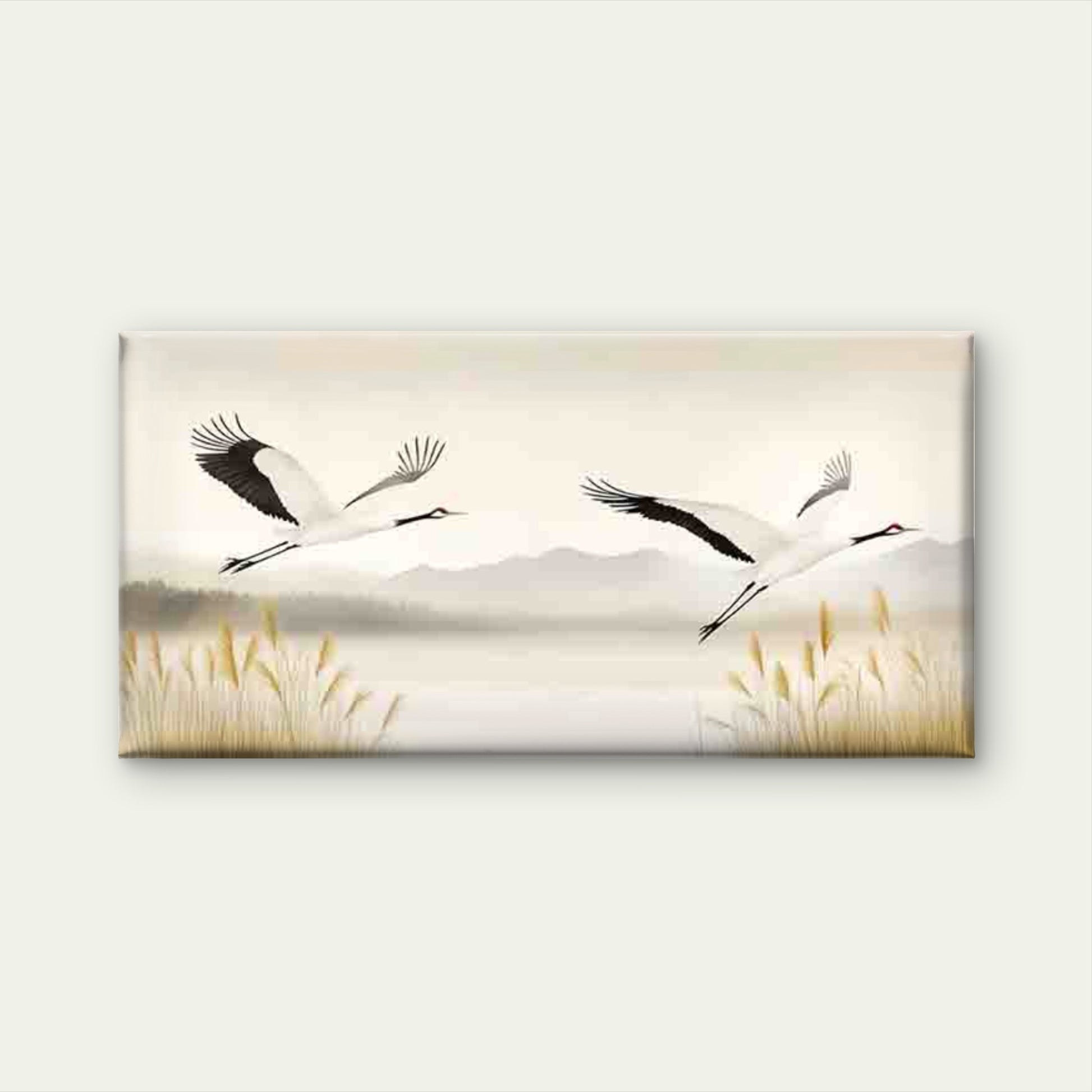 Elegant Cranes Landscape Wall Art Canvas Office Home Room Framed 120x60cm - Bella Home Decor