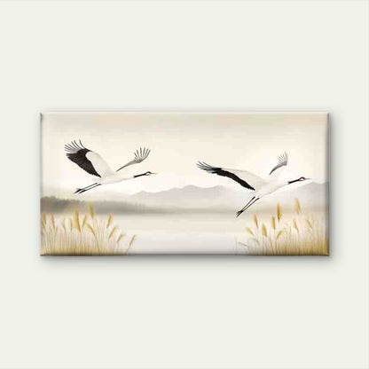 Elegant Cranes Landscape Wall Art Canvas Office Home Room Framed 120x60cm - Bella Home Decor