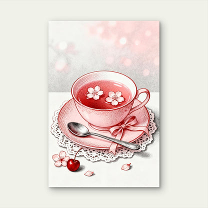 Delicate Pink Tea With Floating Sakura Petals Cherry 40x60cm Metal Print Ready to Hang