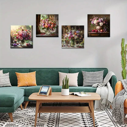 4pcs  Rustic Elegance Flowers  Wall Art Canvas Framed