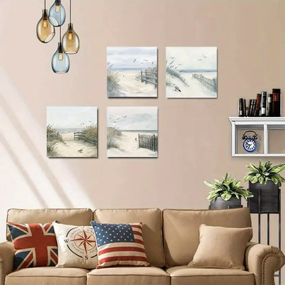 4pcs  Chic Scenic Beach Photography CCP Wall Art Canvas Framed