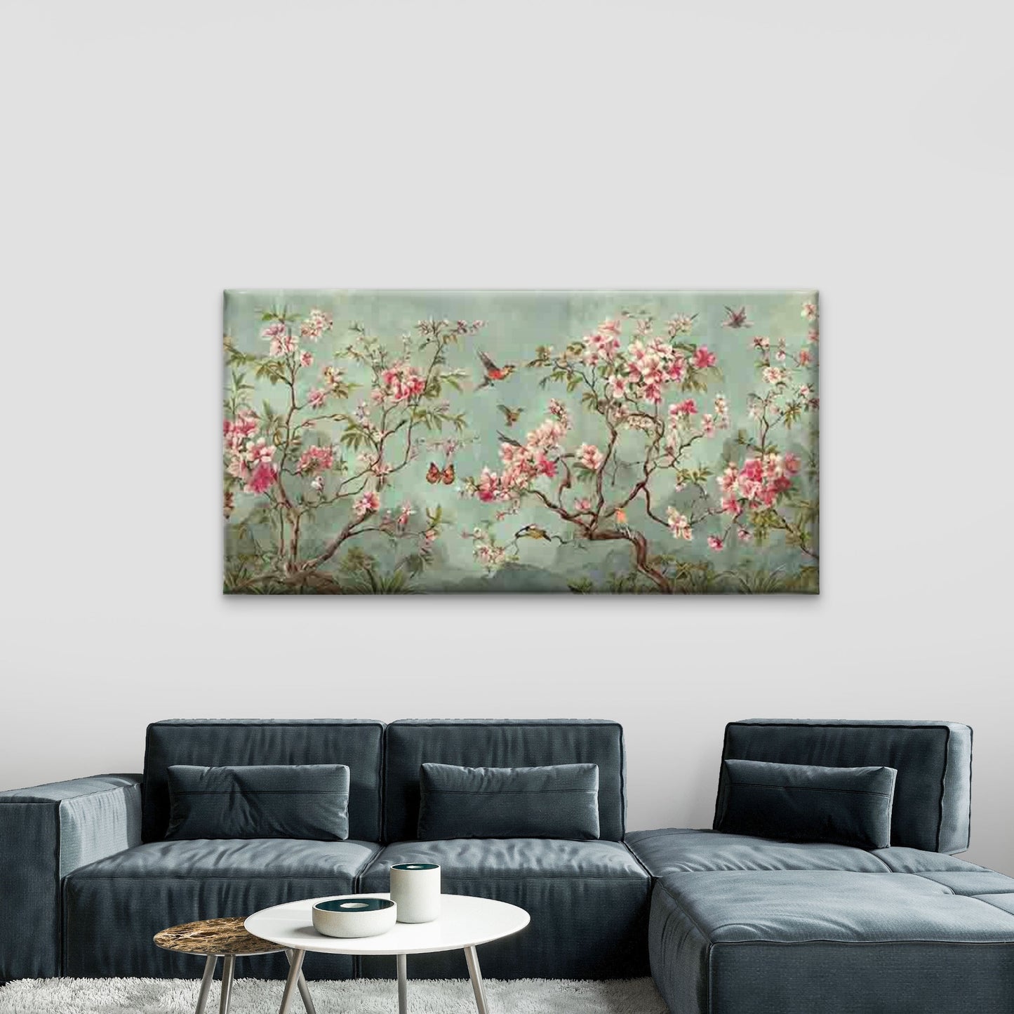 Cherry Blossoms And Flying Bird Wall Art Canvas Office Home Room Framed 120x60cm - Bella Home Decor