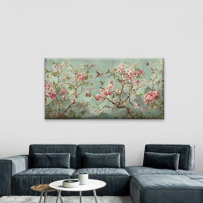 Cherry Blossoms And Flying Bird Wall Art Canvas Office Home Room Framed 120x60cm - Bella Home Decor