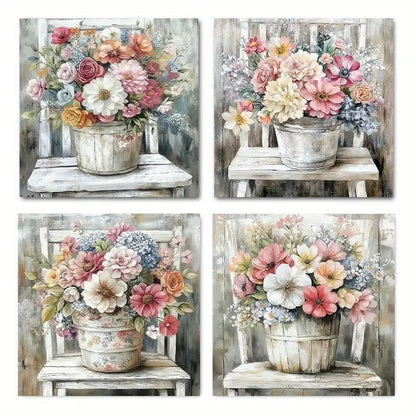 4pcs Colorful Flower  Wall Art Canvas Framed