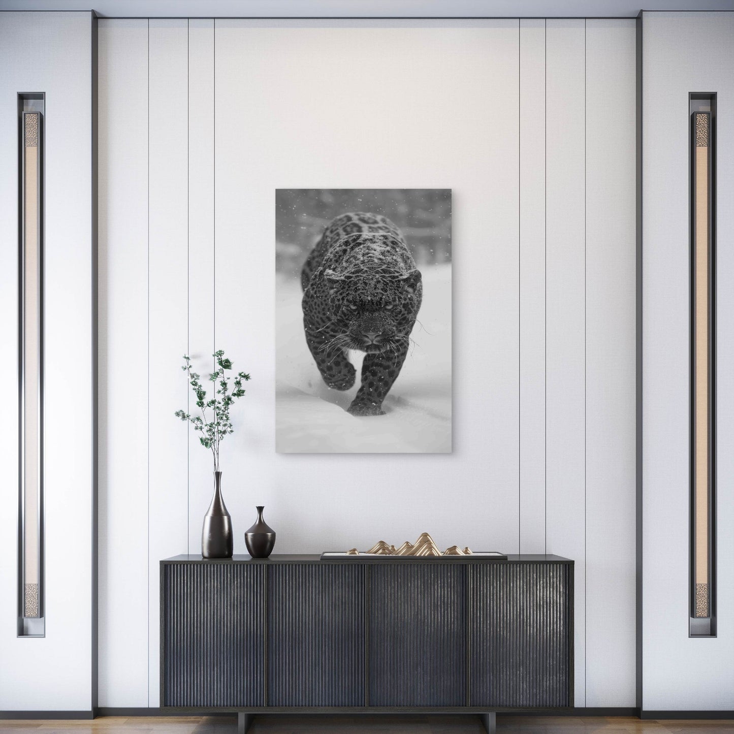 Black and White Jaguar in Nature Metal Print Ready to Hang