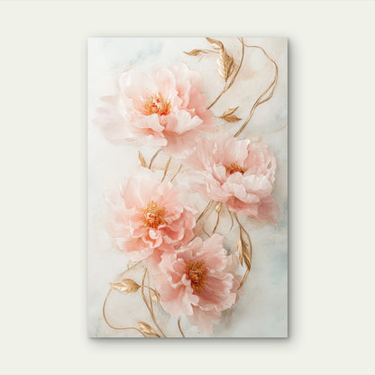 Soft Blush Pink Peony Floral Elegant Gold 40x60cm Metal Print Ready to Hang