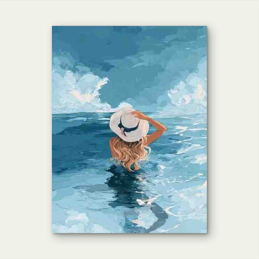 White Woman Swimming in Ocean Metal Print Ready to Hang