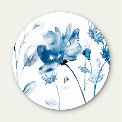 Blue Shaded Flowers Botanical Design  Acrylic Glass Rounded Print Tempered Glass Wall Art 100% Made in Australia Ready to Hang