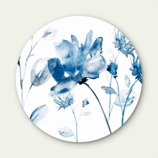 Blue Shaded Flowers Botanical Design  Acrylic Glass Rounded Print Tempered Glass Wall Art 100% Made in Australia Ready to Hang