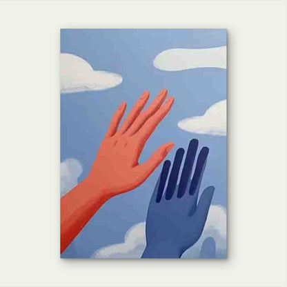 Two Hands Reaching Towards Clouds in Blue Sky Metal Print Ready to Hang - Bella Home Decor
