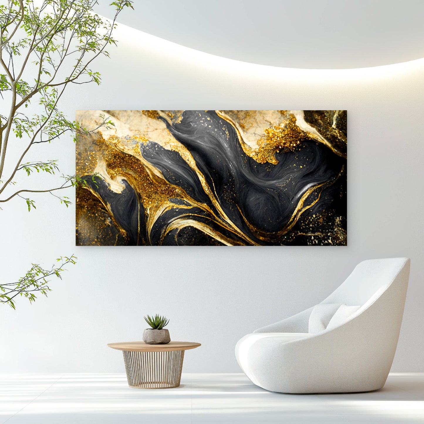 Black Gold Marble Swirl Wall Art Canvas Office Home Room Framed 120x60cm