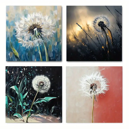 4pcs Abstract Dandelio Wall Art Canvas Framed