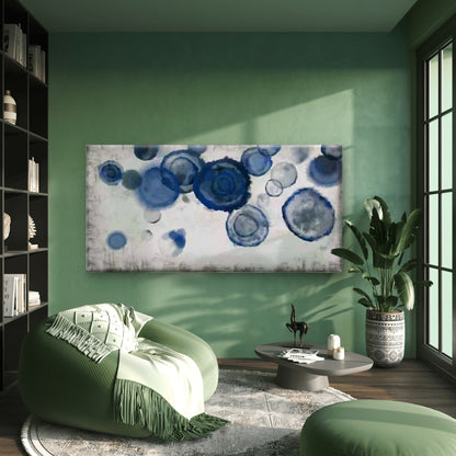 Blue Abstract Ink Circles Wall Art Canvas Office Home Room Framed 120x60cm - Bella Home Decor