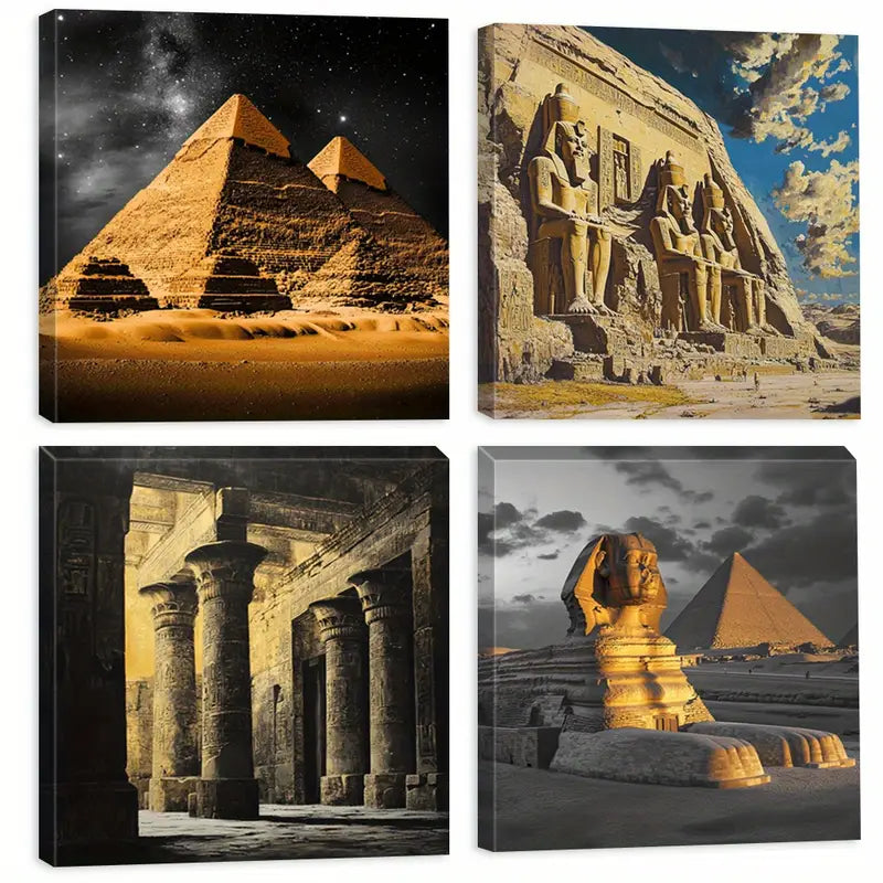 4pcs Deco Egyptian Pyramid & Sphinx  Wall Art Canvas Framed