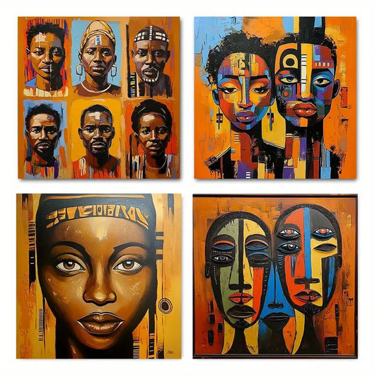 4pcs African Tribal Mask Elegant Wall Art Canvas Framed
