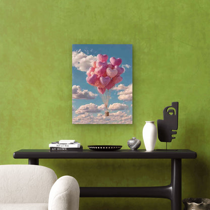 Romantic Heart-Shaped Balloons in The Sky Metal Print Ready to Hang