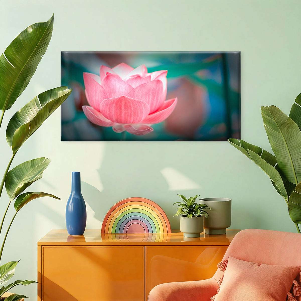 Pink Sacred Lotus Flower Wall Art Canvas Office Home Room Framed 120x60cm