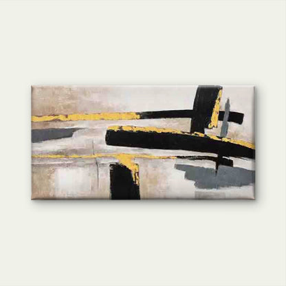 Abstract Yellow Accent Neutral Wall Art Canvas Office Home Room Framed 120x60cm - Bella Home Decor