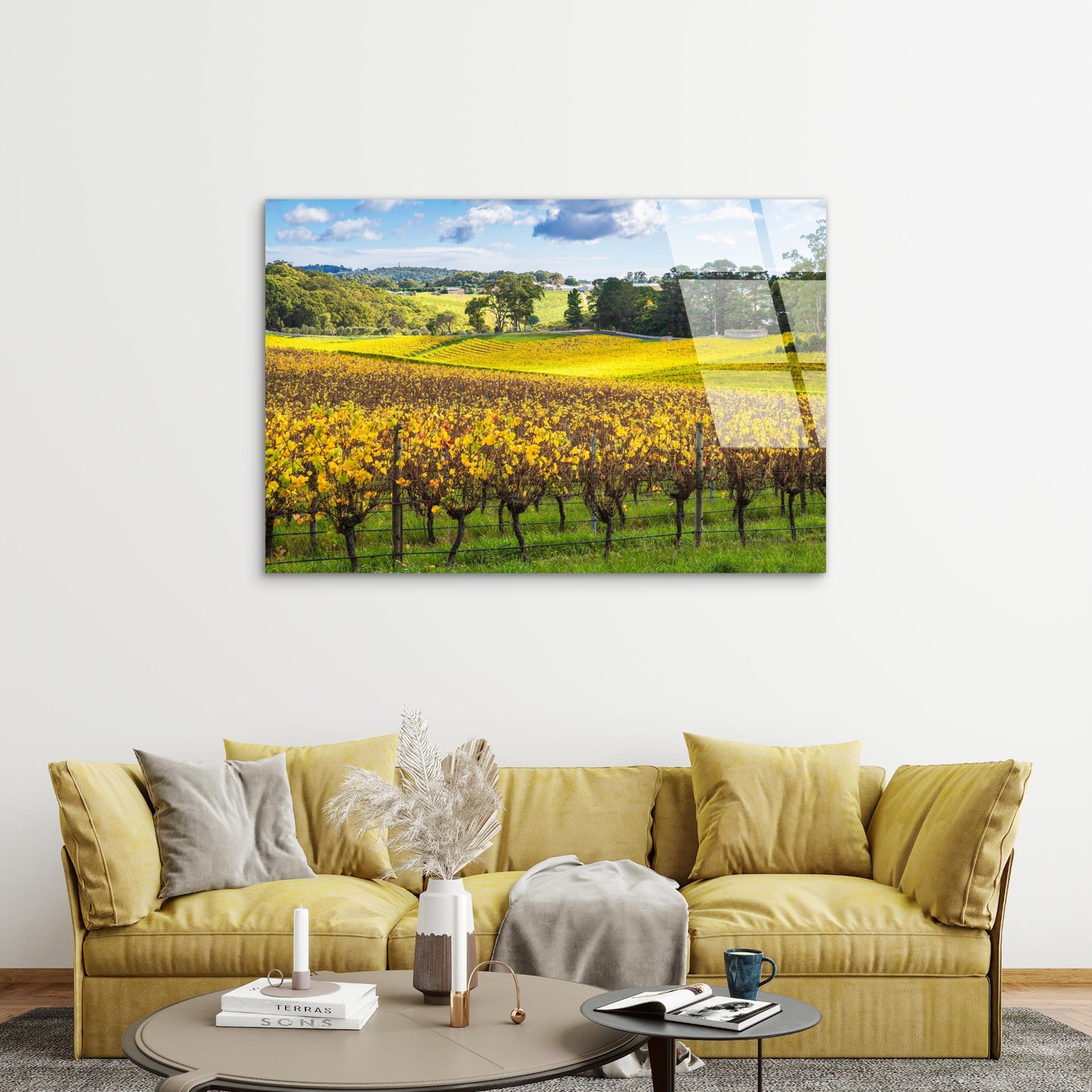 Yarra Valley Vineyard Autumn Gold   Acrylic Glass Printing Wall Art Australian Made Quality
