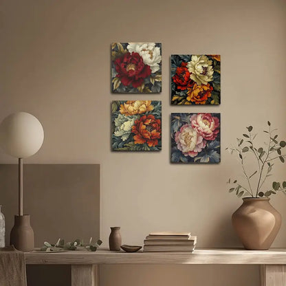 4pcs Poney Rose Flower Wall Art Canvas Framed - Bella Home Decor