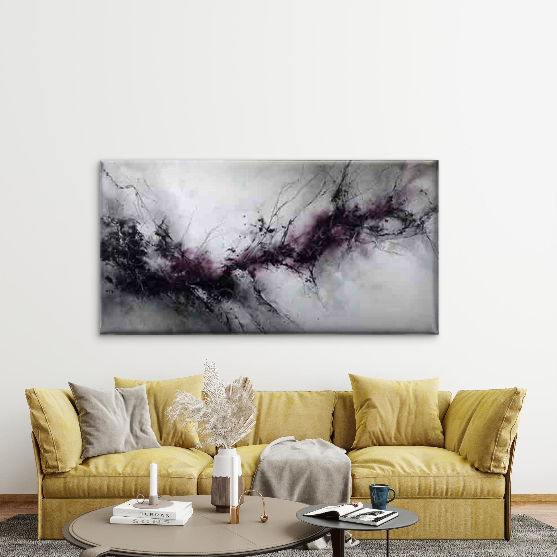 Abstract Ink Marble Design Wall Art Canvas Office Home Room Framed 120x60cm - Bella Home Decor